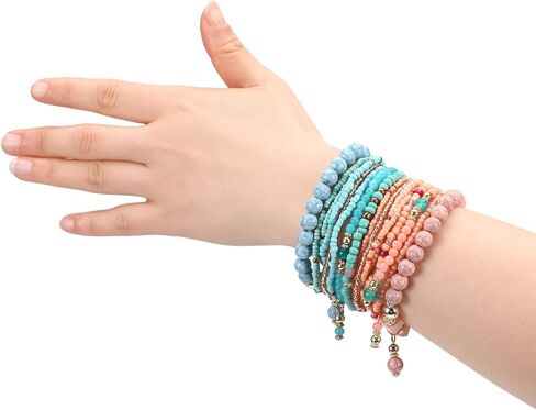 NC Solosoya Bohemian Stackable Bracelets Set for Women Multipack Girls Elastic Rope Multilayer Stack Tiny Beads Stretch Beaded Boho Bracelets Ladies Accessories 8 Pack in Saudi Arabia