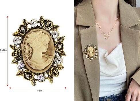 Alilang Vintage Inspired Crystal Rhinestone Victorian Lady Cameo Brooch Pin Maiden Flower Ribbon Bow Pendant in Kuwait