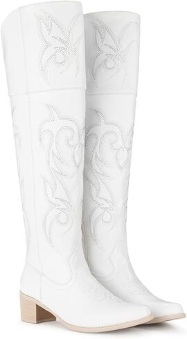 IUV أحذية رعاة البقر عالية الركبة للنساء، فوق الركبة أحذية راعية البقر الغربية الفخذ عالية أحذية راعية البقر طويل القامة in Kuwait