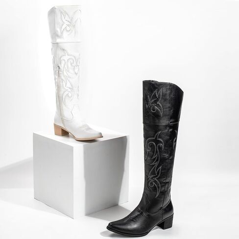 IUV أحذية رعاة البقر عالية الركبة للنساء، فوق الركبة أحذية راعية البقر الغربية الفخذ عالية أحذية راعية البقر طويل القامة in Kuwait