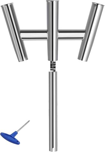 NovelBee 3 Tube Fishing Rod Holders,Polished Stainless Steel Trident Outrigger Stylish Rod Holder,Adjustable Kite Fishing Mount 3-Rod Holder in Saudi Arabia