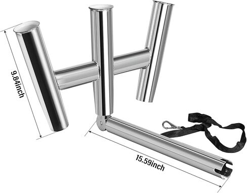 NovelBee 3 Tube Fishing Rod Holders,Polished Stainless Steel Trident Outrigger Stylish Rod Holder,Adjustable Kite Fishing Mount 3-Rod Holder in Saudi Arabia