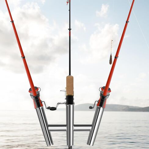 NovelBee 3 Tube Fishing Rod Holders,Polished Stainless Steel Trident Outrigger Stylish Rod Holder,Adjustable Kite Fishing Mount 3-Rod Holder in Saudi Arabia