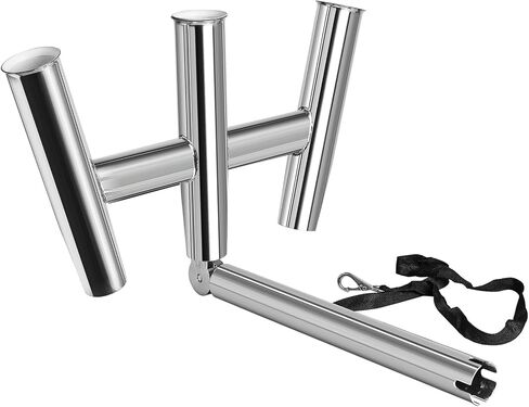 NovelBee 3 Tube Fishing Rod Holders,Polished Stainless Steel Trident Outrigger Stylish Rod Holder,Adjustable Kite Fishing Mount 3-Rod Holder in Saudi Arabia