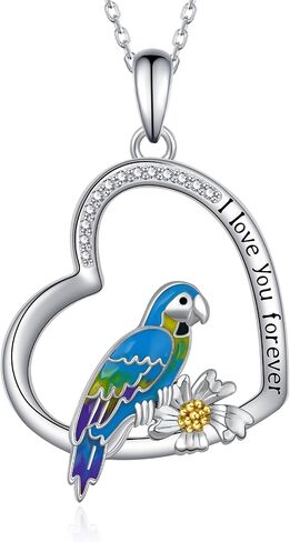 Parrot Necklaces for Women,925 Sterling Silver Cute Heart Parrot Pendant Necklaces with "I Love You Forever",Heart Robin Bird Animal Jewelry Gifts for Women Girls Mom Daughter,18''-20'' in Kuwait