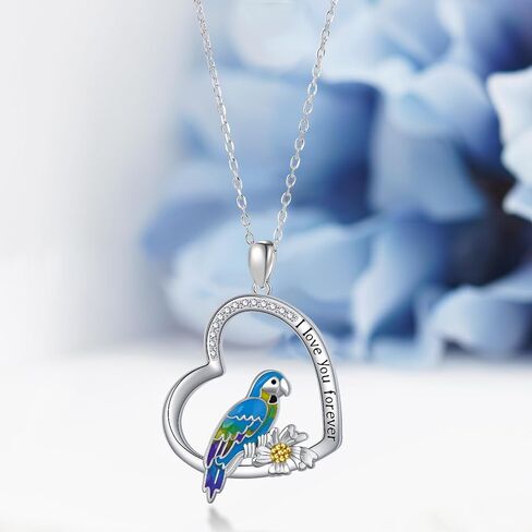 Parrot Necklaces for Women,925 Sterling Silver Cute Heart Parrot Pendant Necklaces with "I Love You Forever",Heart Robin Bird Animal Jewelry Gifts for Women Girls Mom Daughter,18''-20'' in Kuwait