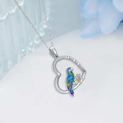 Parrot Necklaces for Women,925 Sterling Silver Cute Heart Parrot Pendant Necklaces with "I Love You Forever",Heart Robin Bird Animal Jewelry Gifts for Women Girls Mom Daughter,18''-20'' in Kuwait