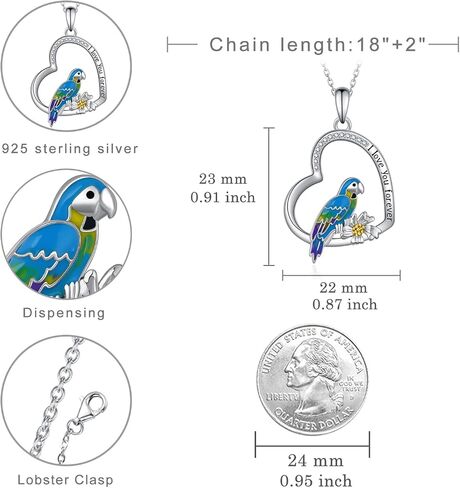 Parrot Necklaces for Women,925 Sterling Silver Cute Heart Parrot Pendant Necklaces with "I Love You Forever",Heart Robin Bird Animal Jewelry Gifts for Women Girls Mom Daughter,18''-20'' in Kuwait