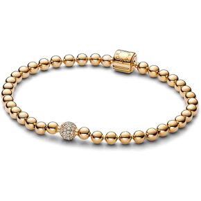 Pandora Beads & Pavé Bracelet - 14k Gold-Plated Bracelet for Women - Features Gold & Cubic Zirconia - Gift for Her - With Gift Box
