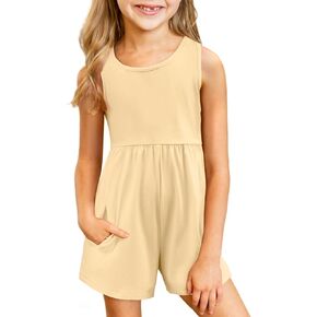 Arshiner Girls' Casual Summer Sleeveless Jumpsuits Loose One Piece Romper Short Overalls Outfits with Pockets