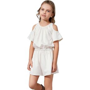 Perfashion Girls' Jumpsuits & Rompers Crew Neck Short Sleeve Stretchy Summer Denim Shorts with Side Pockets for 4-13 Years