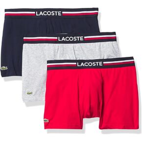 Lacoste mens Iconic Lifestyle 3 Pack Cotton Stretch Trunks, Navy Blue/Silver Chine/Red, X-Small US