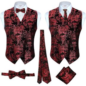 Gioberti Men's Formal 4pc Paisley Vest Necktie Bowtie and Pocket Square