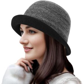 Womens Winter 1920S Vintage Cloche Wool Bucket Hat Packable Ladies Church Derby Party Fashion Cap