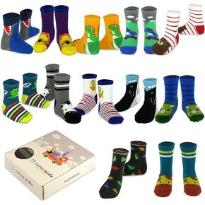 TeeHee Little Boys and Toddler Cotton Crew Socks 12 Pair Pack Gift Box (6-8 Years, Dinosaur)