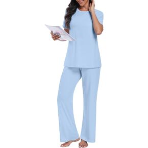 LONGYUAN Women's Comfy Pajama Pants Casual Stretch Pant Drawstring Palazzo Lounge Pants Wide Leg for All Seasons