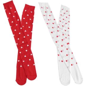 2 Pairs Valentine Over Knee Socks Heart Pattern Thigh Highs Socks Stockings Party Costume Accessories for Women
