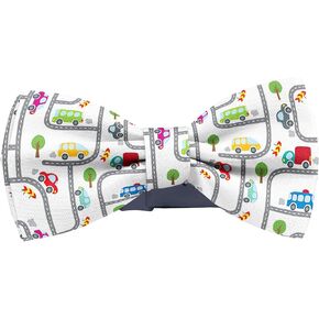 KAWAMOUSE Adjustable Pre-tied bow tie for toddler Boys (Cars On Road Pattern) Elegant Cute Bowties for Dogs Cats Pets