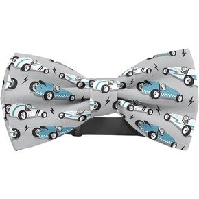 KAWAMOUSE Adjustable Pre-tied bow tie for toddler Boys (Vintage Race Cars Pattern) Elegant Cute Bowties for Dogs Cats Pets