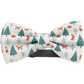KAWAMOUSE Adjustable Pre-tied bow tie for toddler Boys (Orange Foxes Trees Snow Pattern) Elegant Cute Bowties for Dogs Cats Pets