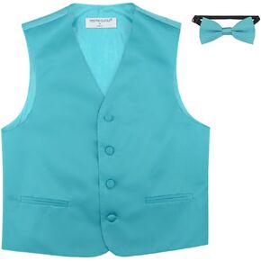 BOY'S Dress Vest & BOW Tie Solid TURQUOISE AQUA BLUE Color BowTie Set