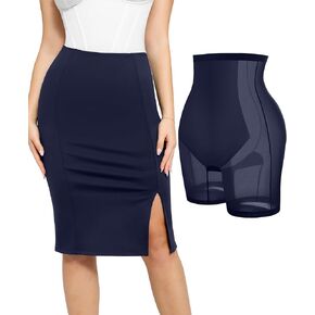 Popilush The Shapewear Skirt Midi - Work Pencil Skirt with Slit High Waisted Bodycon Skirts for Women Tummy Control