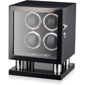 Watch Winder for 4 Automatic Watches with LED Light, LCD Display and Motor-Stop Option (Black + Brown) in Kuwait