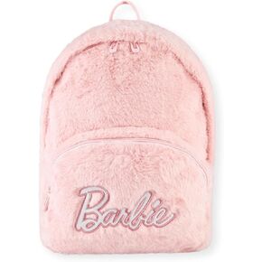 Barbie Womens Fluffy Backpack | Adults & Kids Classic Patch Logo Pink Teddy Bear Rucksack Bag | Adjustable Straps & Spacious