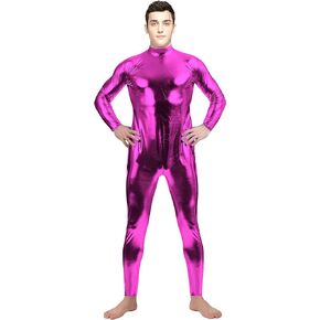 Aniler Men's and Women's Shiny Metallic Unitard Zipper Tight-fitting Stretchy Costume Bodysuit