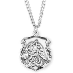 Sterling Silver Saint Michael Protect Us Shield Medal Pendant, 1 Inch