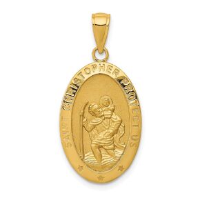 Avariah Solid 14k Yellow Gold Saint Christopher Medal Pendant - 31mm