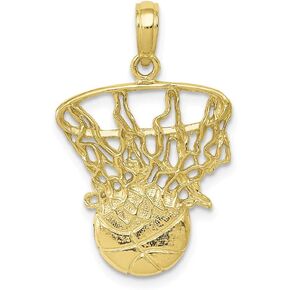 Solid 10k Yellow Gold Swoosh Basketball and Net Pendant Charm