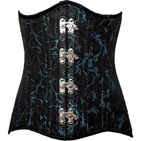 Daisy corsets Womens Top Drawer Curvy Teal Brocade Double Steel Boned Under Bust Corset