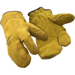 RefrigiWear Three-Finger Leather Cowhide Mitt, Sherpa Lined Work Mitten Glove