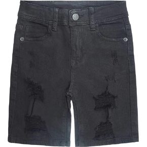 KIDSCOOL SPACE Boys Summer Denim Shorts, Ripped Soft Elastic Band Inside Half Jean Pants