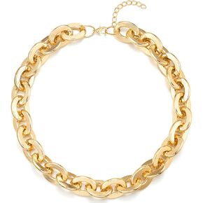 COOLSTEELANDBEYOND Gold Color Statement Necklace, Link Chain Large Collar Necklace, Party Dress Hipster Hip Hop