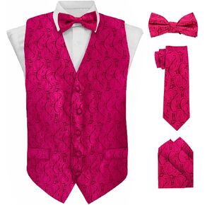 Vittorio Farina Formal Paisley Satin Suit Vest for Men Set of 4 - Vest, Tie, Bow Tie & Pocket Square (Black Back)