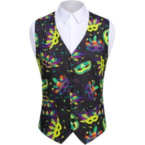 yolsun Men's Mardi Gras Vest 3D-Print Festival Party Holiday Waistcoats Mardi Gras Outfit
