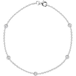 Ritastephens Sterling Silver Mini 3mm Cubic Zirconia CZ By the Yard Station Anklet Anklet Bracelet, 10", 11"