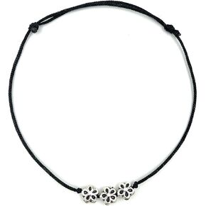 DARSHRAJ Girls Jewellers 925 Sterling Silver Solid Fixed Flower Designer Thread Anklet Payal Bracelet Adjustable [Single Piece] Free Size Black