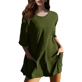 DEEP SELF Women's Summer Casual Rompers Short Sleeve Oversized Workout Athletic Tee Romper Loose Onesie Shorts Jumpsuits