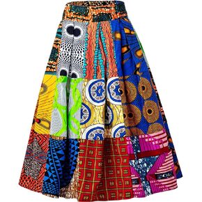 HongyuAmy Womens African Print Skirt Pleated Ankara Skirt