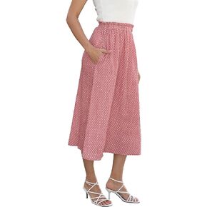 Beimuc Womens High Waist Polka Dot Pleated Skirt Midi Swing Skirt with Pockets