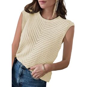 EVALESS Womens Summer Sleeveless Sweater Vest Lightweight Crewneck Knit Pullover Sweaters Tank Tops