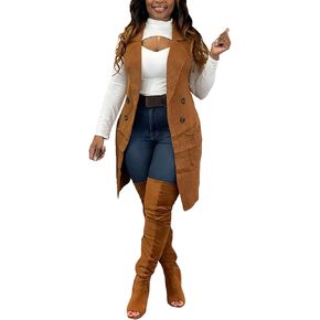 Womens Sleeveless Long Sweater Vest Fall Open Front Knit Cardigan Waistcoat with Pockets