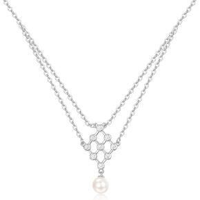 Freshwater Pearls Necklace 925 Sterling Silver White Single Pearl Necklaces Layered Pearl Necklace with Pendant Pearls Jewelry Gifts for Women