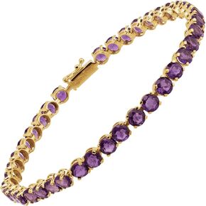 Finecraft Natural Amethyst Tennis Bracelet in 14K Gold, 7"