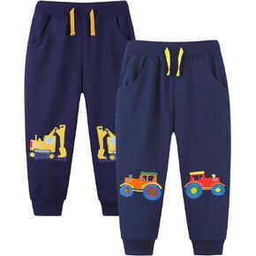 IjnUhb Boys Sweatpants，Toddlers Cotton Pull On Jogger Pants, Kids Elastic Waist Stretch Pants, 2-Pack