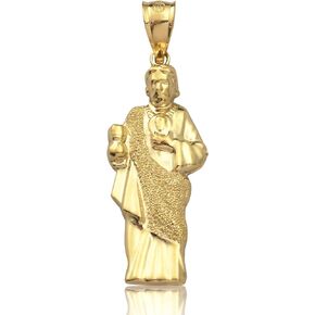 LoveBling 10K Yellow Gold Saint Jude Religious Catholic Pendant Charm (1.57" x 0.50")