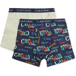 Calvin Klein Boy's 2-Pack Cotton Stretch Boxer (Little Kids/Big Kids) Ck Chalk/Heather Grey MD (8-10 Big Kids)